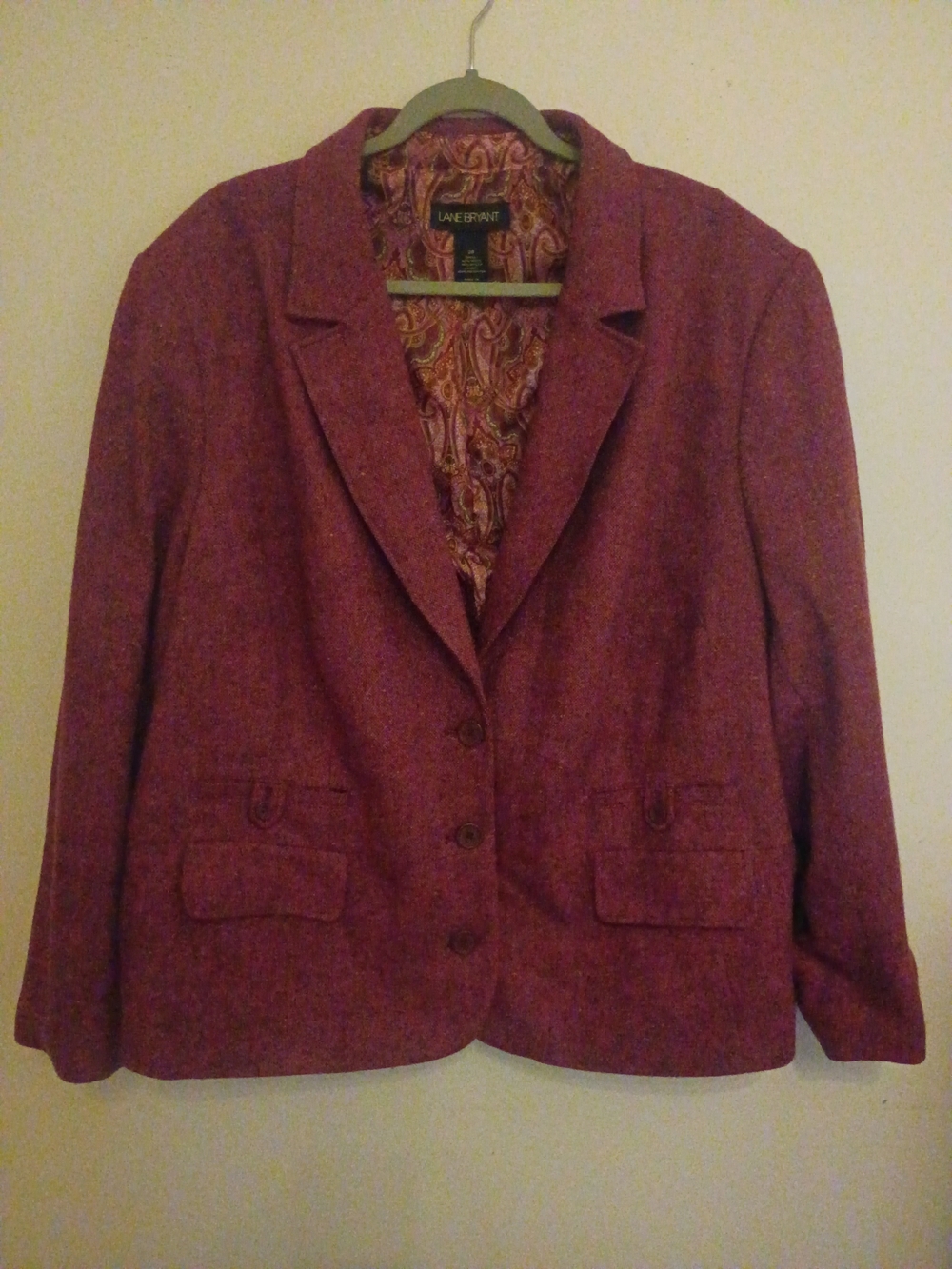 VTG Lane Bryant Women's Plum Tweed Blazer Jacket Wool Blend Sz 28